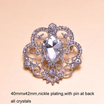 

(M0516) 40mmx42mm, rhinestone metal brooch with pin ,nickle or silver plating ,100pcs/lot