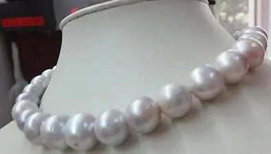 

12-14mm Natura south sea nuclear near round white silver tone pearl necklace