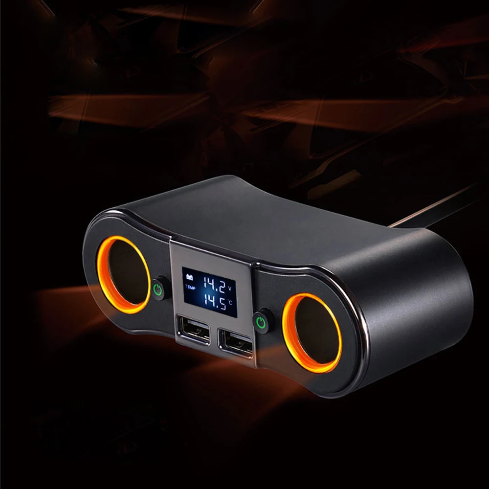 Dual Car Cigarette Lighter Socket Adapter Charger LED Display Voltage Tester 2 Switch 120W Dual Usb Car Charger Adapter