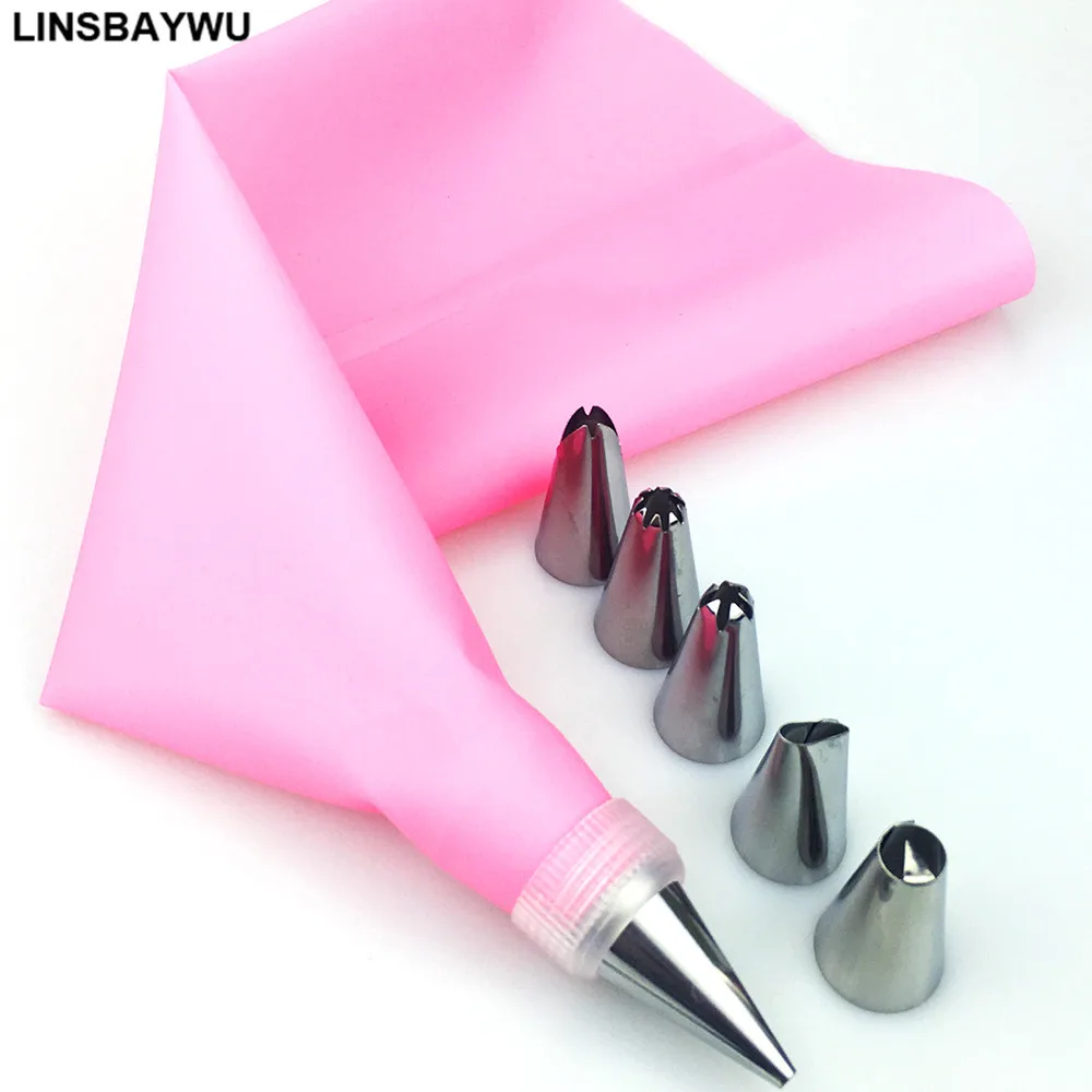 

8 PCS/Set Silicone Kitchen Accessories Icing Piping Cream Pastry Bag + 6 Stainless Steel Nozzle Set DIY Cake Decorating Tips Set
