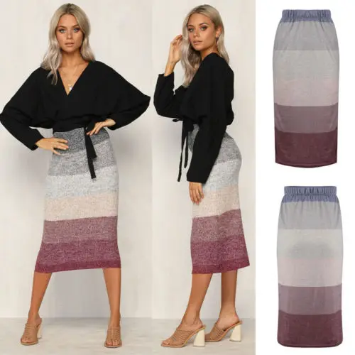 

New Thick Warm Skirt Slim High Waist Stretch Long Knee Length Women Pencil Skirt
