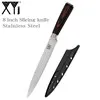 XYj 8 inch Stainless Steel Chef Knife Damascus Pattern Blade Color Wood Handle Kitchen Cooking Knives Meat Fish Tools Accessory