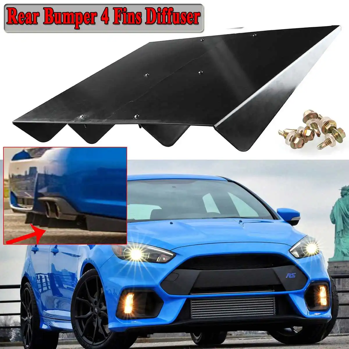 

Shark Fin Style Universal Car Rear Bumper Protection Lip Protector Spoiler Diffuser 4 Fins Fin For Lexus For Acura For Mazda