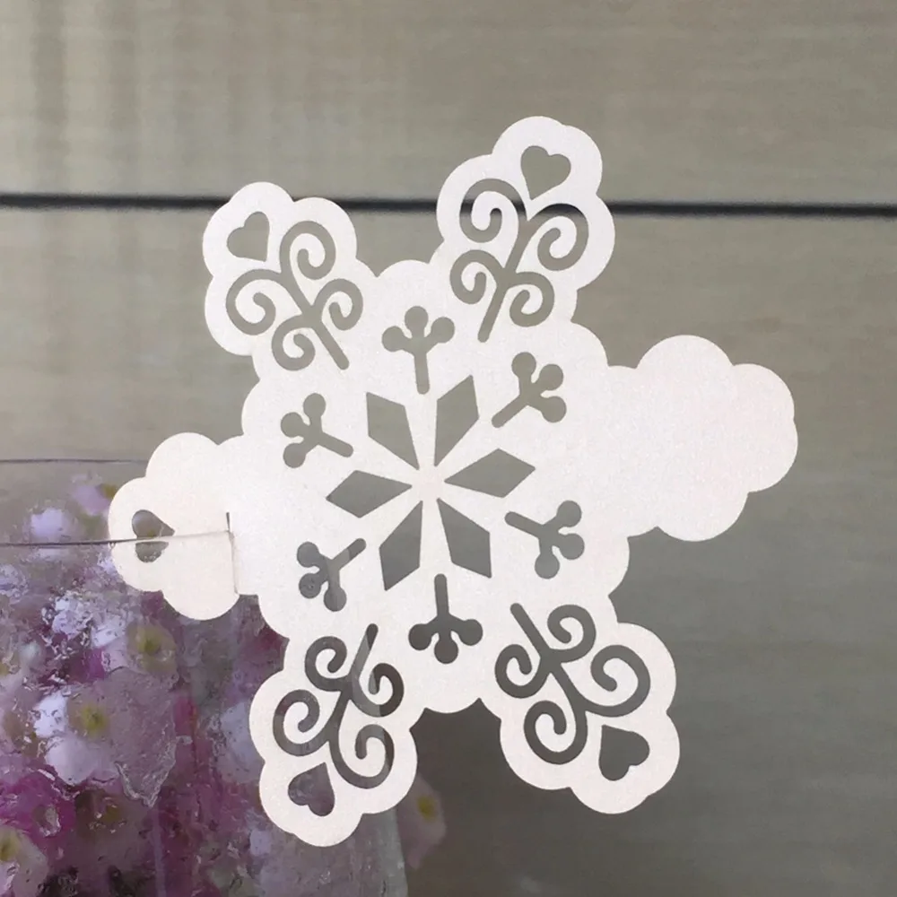50 Pcs/lot Peach Color Unique Snow Laser Cut Paper Place Card / Escort Cup Card/ Wine Glass For Wedding Decoration | Дом и сад