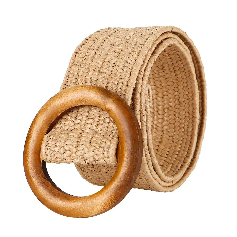 

Braided Belt with Wooden Buckle Ladies Casual Solid Luxury Fashion 2019 Dress Summer High Quality Woven Women straw Belt Wood