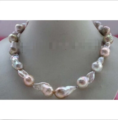 

shipping Genuine Natural 30mm Pink Baroque Edison Reborn Keshi Pearl necklace 14k #f2423