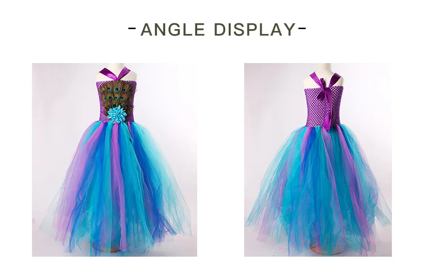 Peacock Feather Flower Girl Tulle Tutu Dress Pageant Wedding Halloween Costume Kids Birthday Party Purim Couture Dress (12)