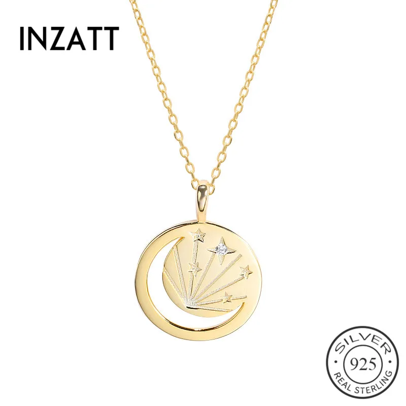 

INZATT Real 925 Sterling Silver Hollow Moon Zircon Star Pendant Necklace For Charming Women Party Punk Necklace Fine Jewelry