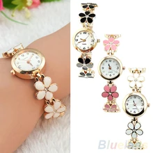 2018-venda coreano feminino menina moda margaridas flor rosa pulseira de ouro relógio de pulso