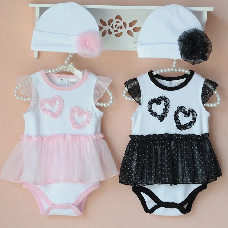 

Baby bodysuits + hat set / lace heart / Valentine's gift for baby