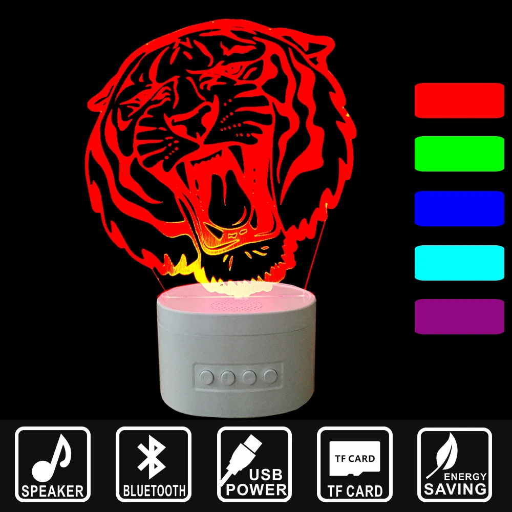 

USB Lampara Holiday Gift Tiger head LED Light Bluetooth Speaker 3D Music Nightlight Asmosphere Lamp IY803797