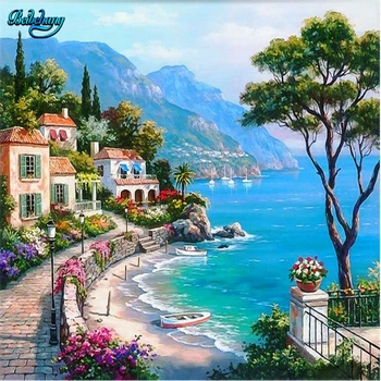 

beibehang Mediterranean Seaside Garden Landscape Oil Painting Background Wall Customized Nonwoven Fabric Wallpaper Mural