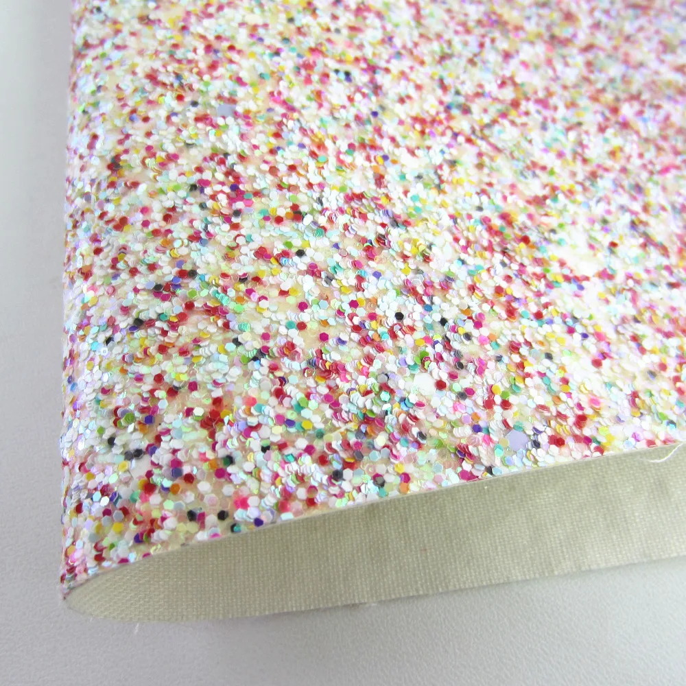 

A4 sheet 8"X11.8" Multicolour Chunky Glitter Fabric leather Faux PU leather fabric For craft Sewing bow DIY 1pieces F0019