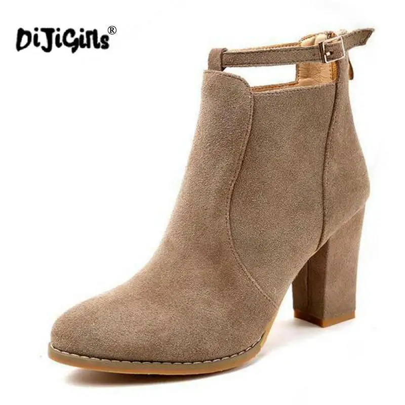 

DIJIGIRLS New Autumn Winter Women ankle Boots Solid European High heel boots Ladies suede Leather Fashion Martin Boots