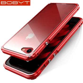 

BOBYT For iPhone 8 Case Cover Luxury Hard Metal Aluminum Frame Transparent Back Cover Phone Case for iPhone 7 Plus Cover Case