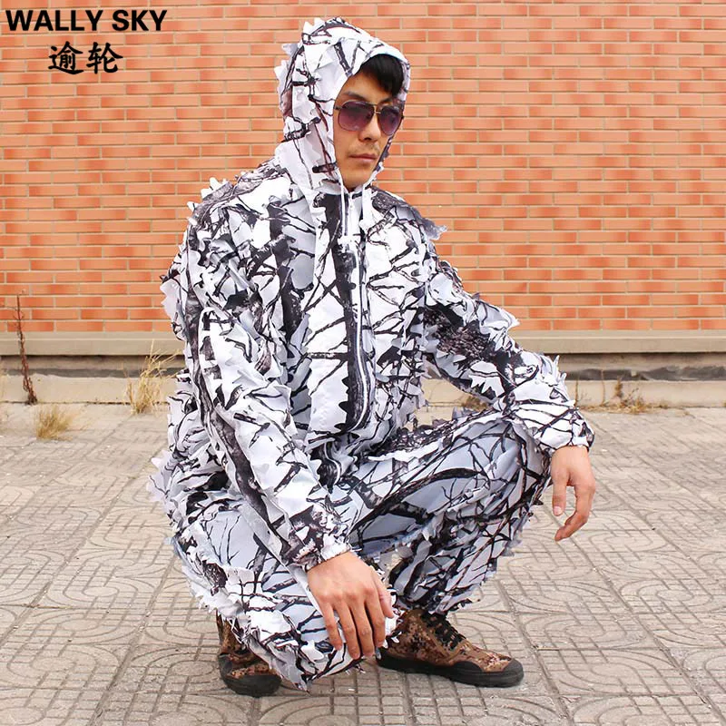 

Winter Men's Snow Camo White 3D Leaf Tree Branches Bionic Camouflage Hunting Suit Tractical For Outdoor Sports Wild Ghillie Suit