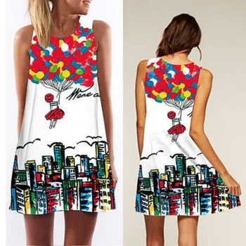 

Women Floral Digital Print Dress Casual Loose Sleeveless Mini Dress Print Dress