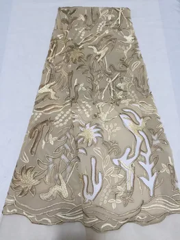 

2018 Laser Cutting Pattern French Lace Fabric High Quality African Tulle Net Lace Fabric Flower With Cut Hole For Dress CDF82-2