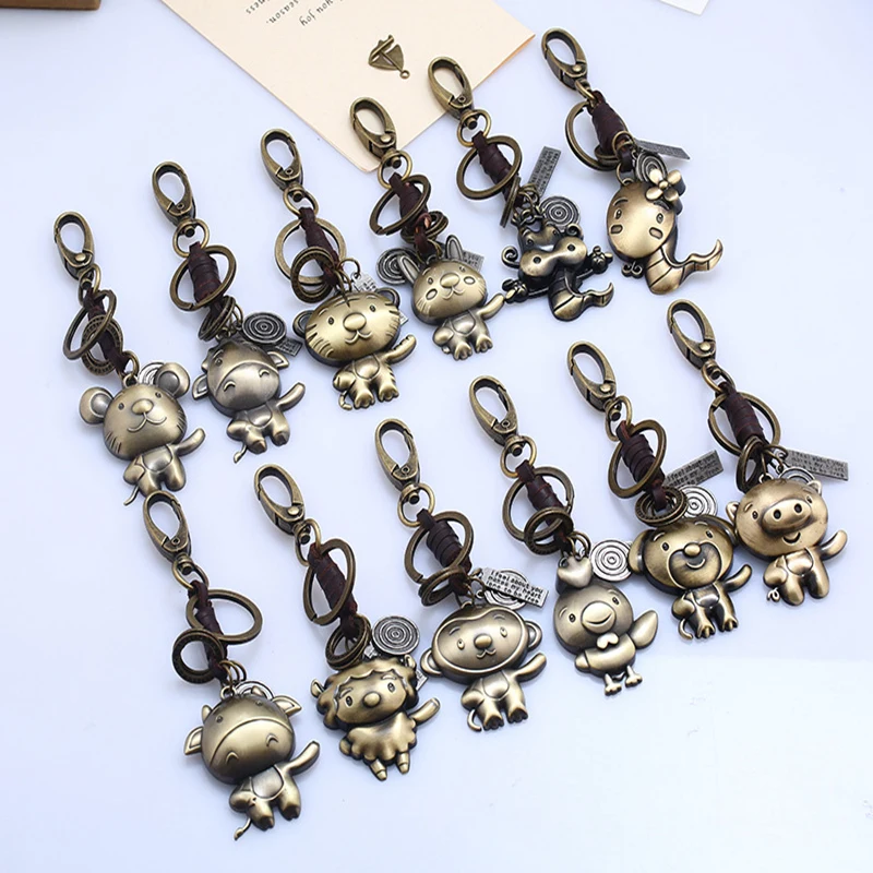 

LASPERAL 1PC 12 Chinese Zodiac Leather Braided Keychain Car Key Knit Gifts For Girls Bag Pendant High Quality Pendant