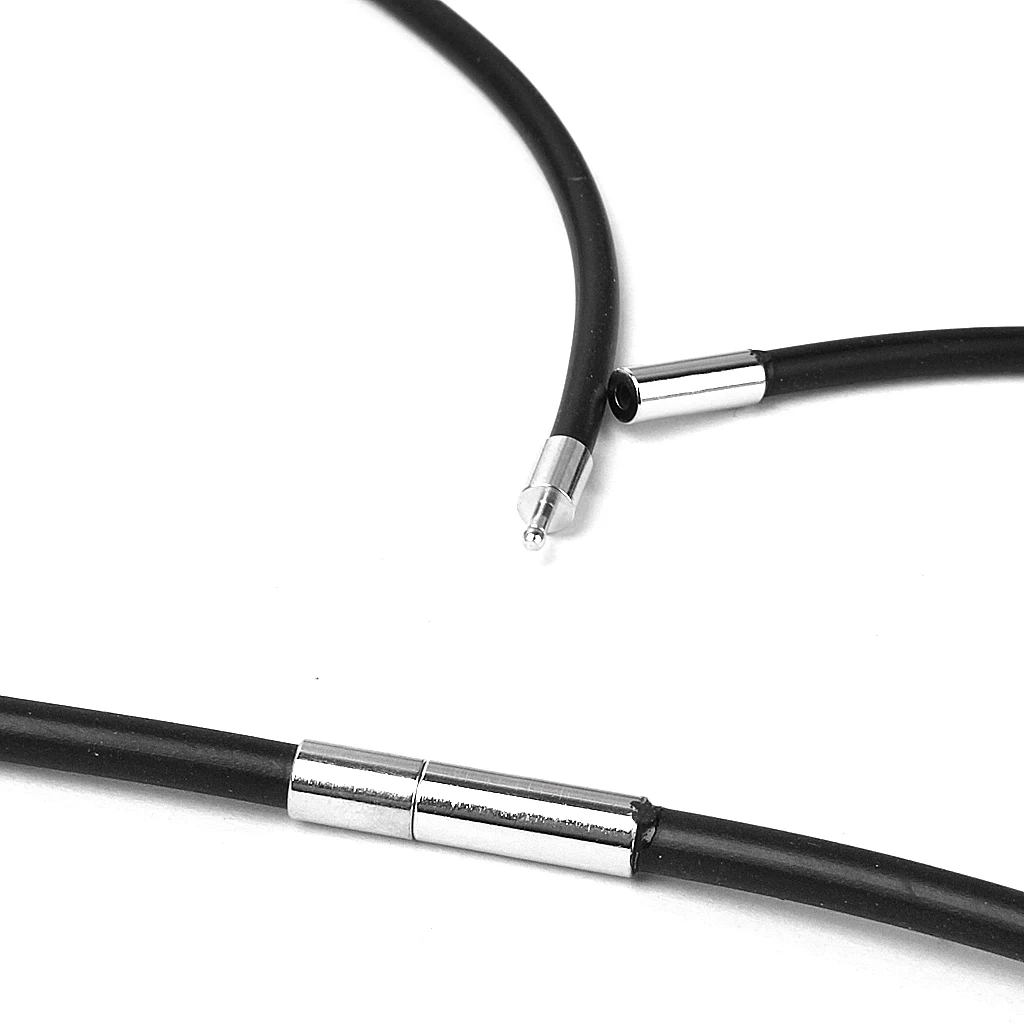 Партия из 5 шт., 3 мм в диаметре черный резиновый шнурок для ожерелья цепи с застёжкой "Лобстер" из серебра 50 см