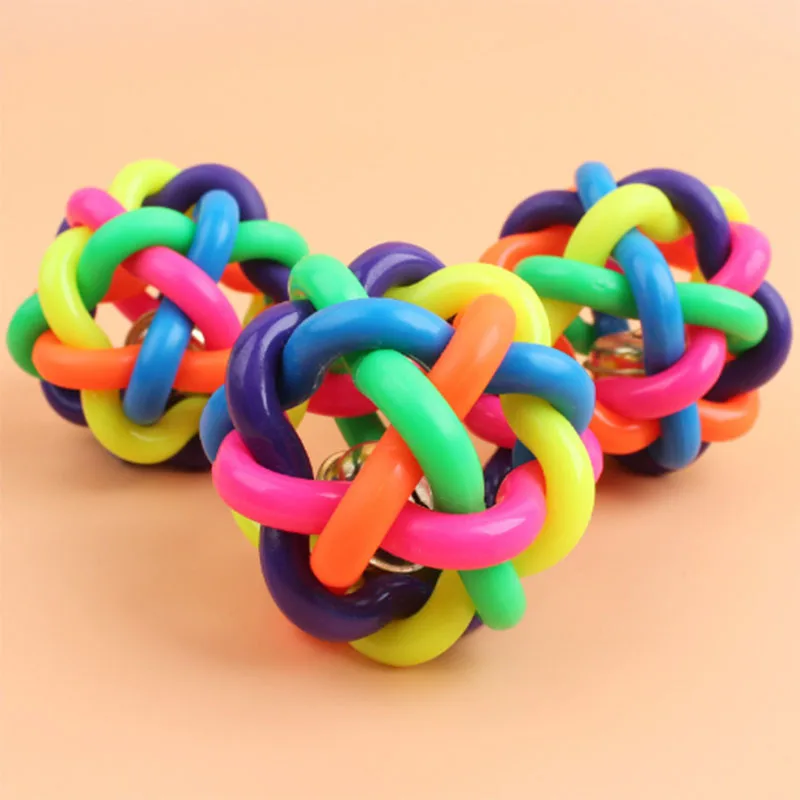 

Dog Puppy Cat Pet Bell Sound Ball Rainbow Colorful Rubber plastic Fun Playing Toy