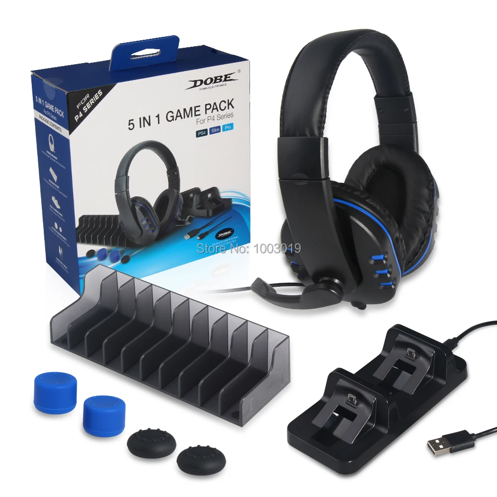 

5 in 1 PS4/SLIM/PRO Dual Controller Charger Dock Game Headphone & Discs Storage Stand Micro USB Charging Cable for Sony PS4