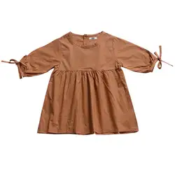 Летнее Детское Повседневное платье для девочек, костюм для малышей, однотонное хлопковое платье с короткими рукавами и принтом для