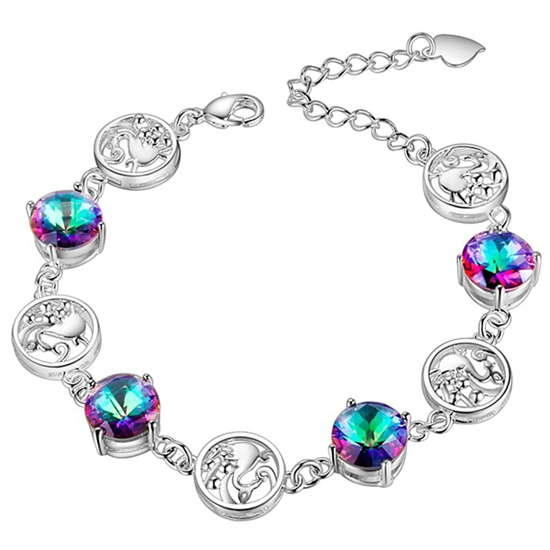 PANSYSEN роскошный бренд 925 серебряные браслеты для женщин девочек мистическое Радужное браслет с топазами модные свадебные украшения для помолвки