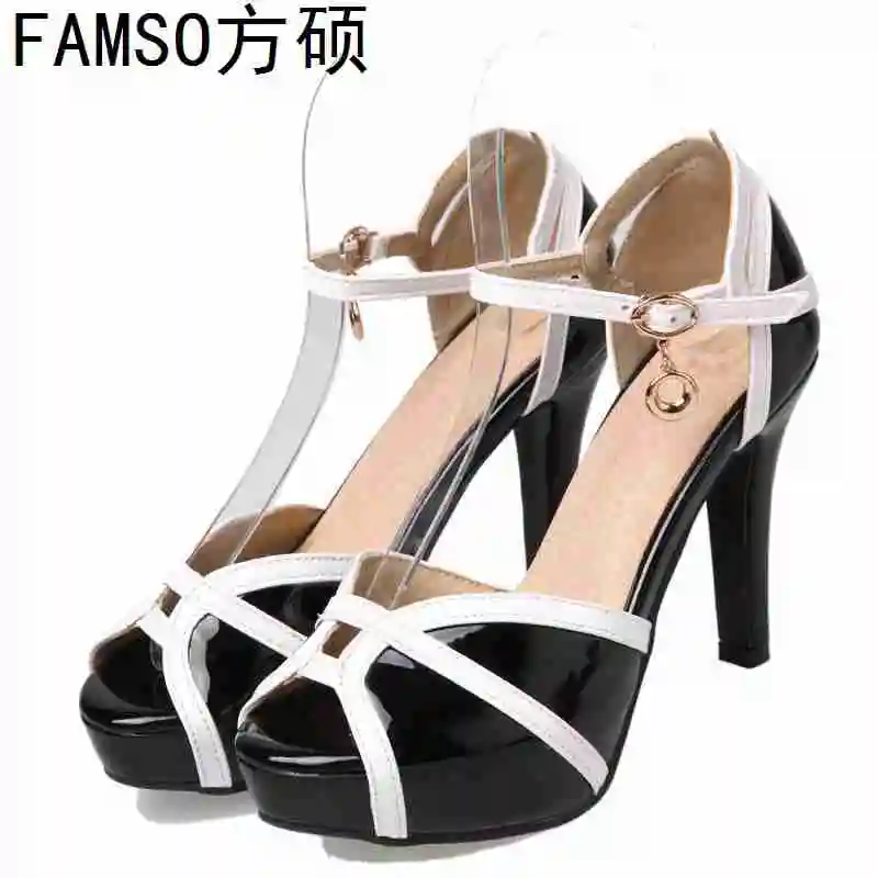 

FAMSO 2019 New Arrival Women Sandals red Designer Brand Shoes Peep toe Patchwork Female Party Pumps Summer High Heels Sandals