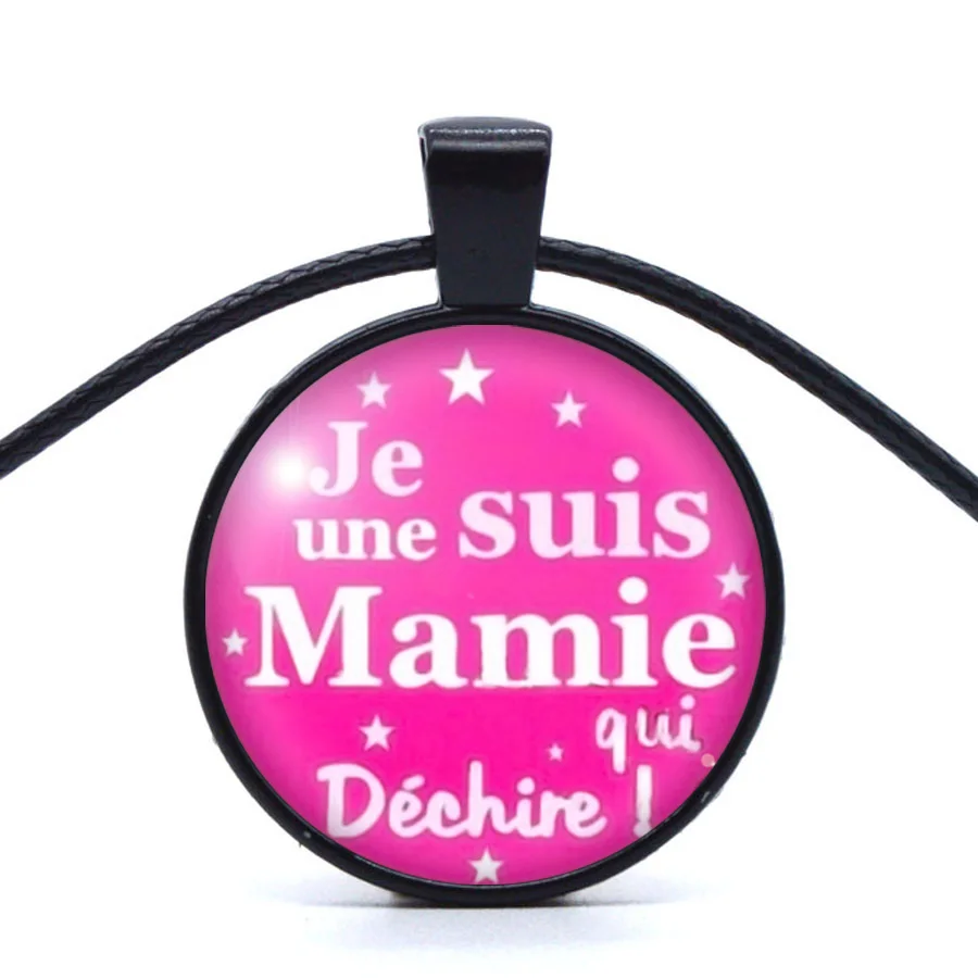 Французский письмо стекла ожерелье je une suis Мами Квай dechire! Кристалл
