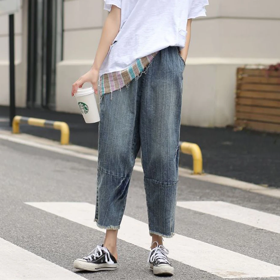 Women Denim Pants Bottom Jeans Straight Trousers Big Loose Ripped Holes Oversized Retro Casual Fashion for Spring Summer 92026