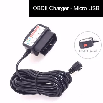 

50 PCS with OBDII Charging Cable Micro USB Power Adapter with Switch Button OBD2 Connector Direct Charger forTablet E-dog Phone