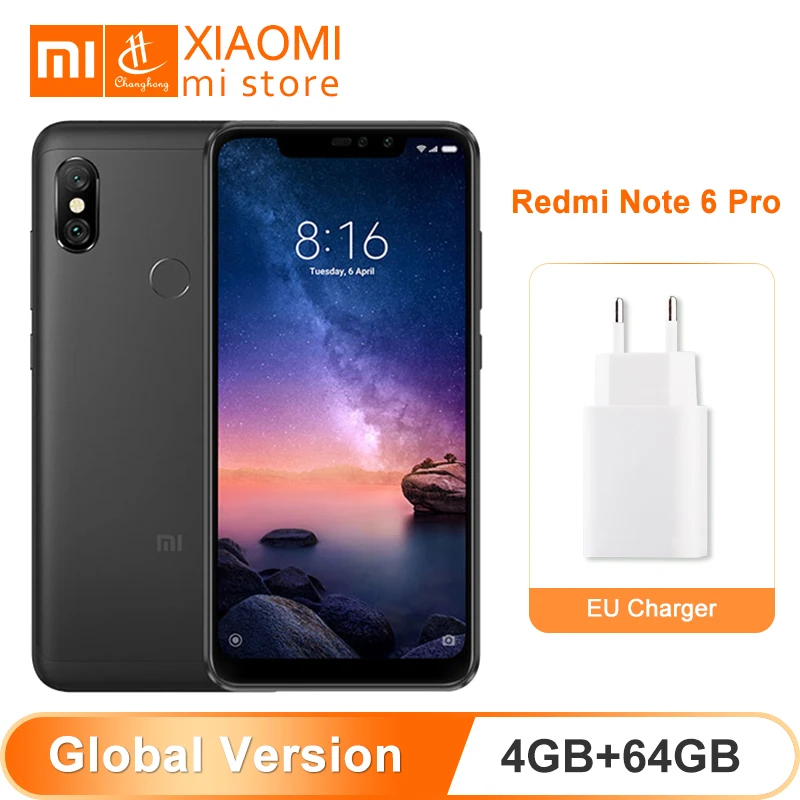 

Global Version Xiaomi Redmi Note 6 Pro 4GB 64GB Cellphone Snapdragon 636 Octa Core 20MP+2MP Front Camera 6.26" 19:9 Full Screen