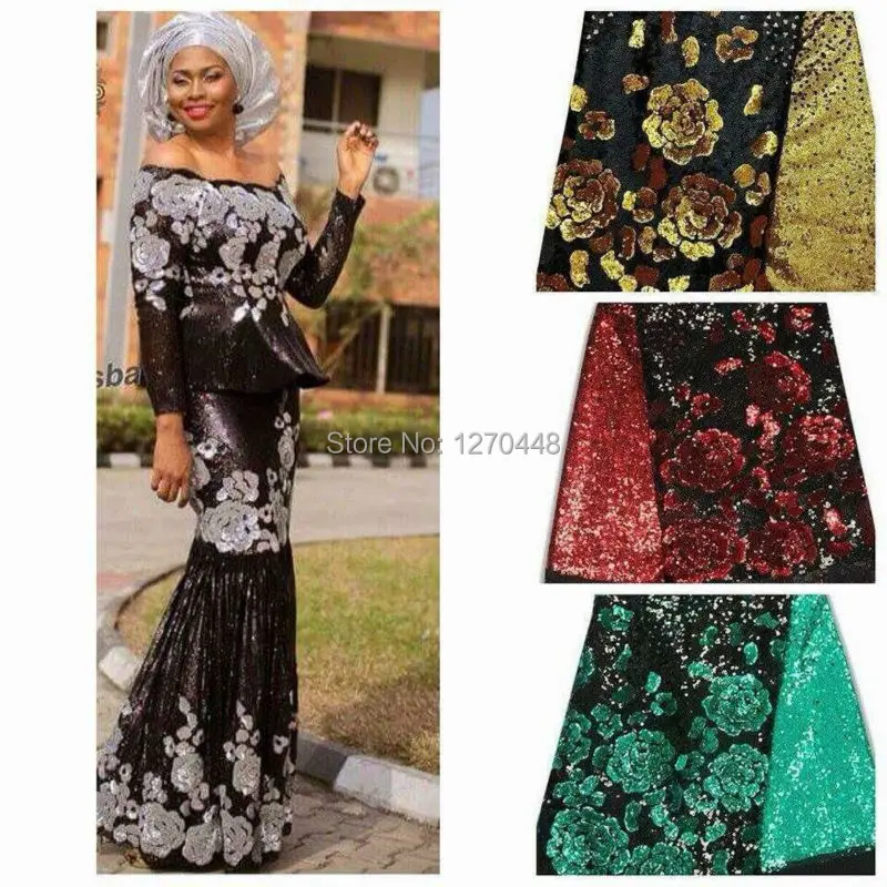 

BLACK+Silver Embroidery material net fabric with sequence SUMMER african french sequins lace fabric for wedding dress