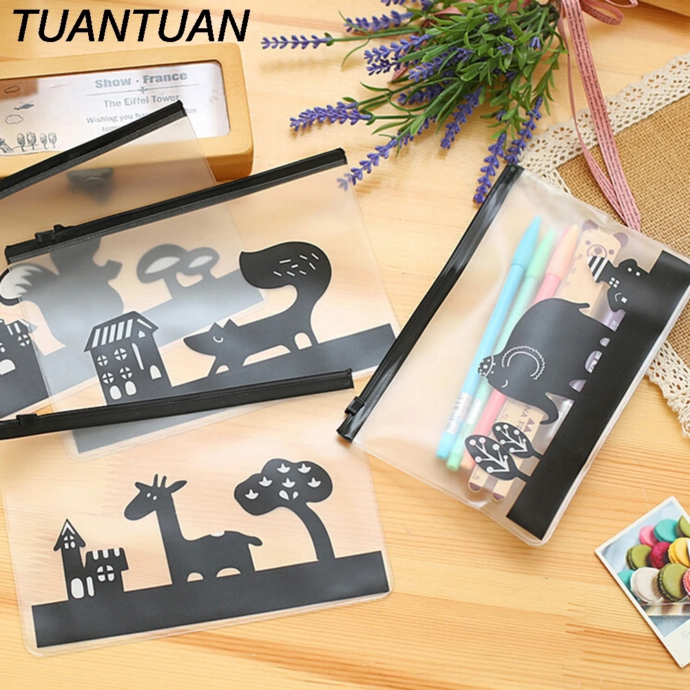 

TUANTUAN Kawaii Clear Cute Animal PVC Pen Bag Pencil Case Ctreative Stationery Cosmetic Case Makeup Phone Bag School Supplies
