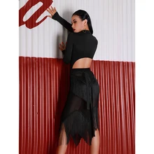 ZYM Танцевальный Стиль накидка Румба кисточки латинский танец практика юбка в черном цвете#8127H