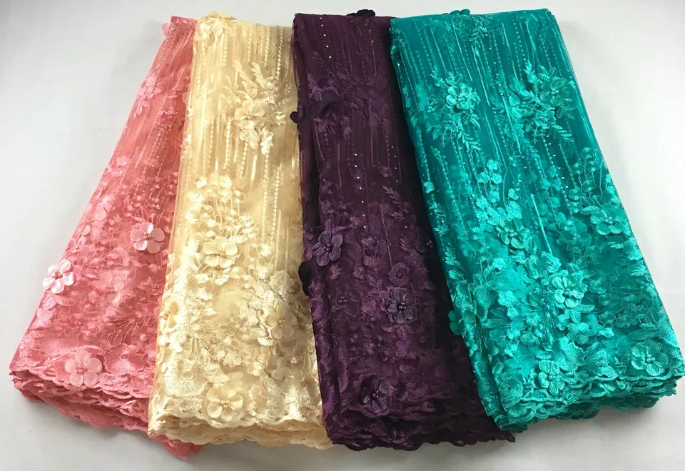 Зеленые Африканские кружевные ткани 5 ярдов Золотой гипюр кружевная ткань Высокое качество Африканский шнур кружевная ткань для свадебных платьев HX06A