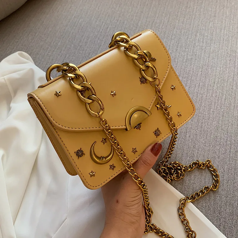 

Metal Moon Star Small Square Women Messenger Bag Fashion Shoulder Bag Flap Lady Handbag Luxury Designer Crossbody Shoulder Bag