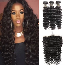 Joedir Indian Hair Bundles With Frontal Deep Wave Bundles With Frontal Human Hair Weave Bundles With Transparent Lace Frontal