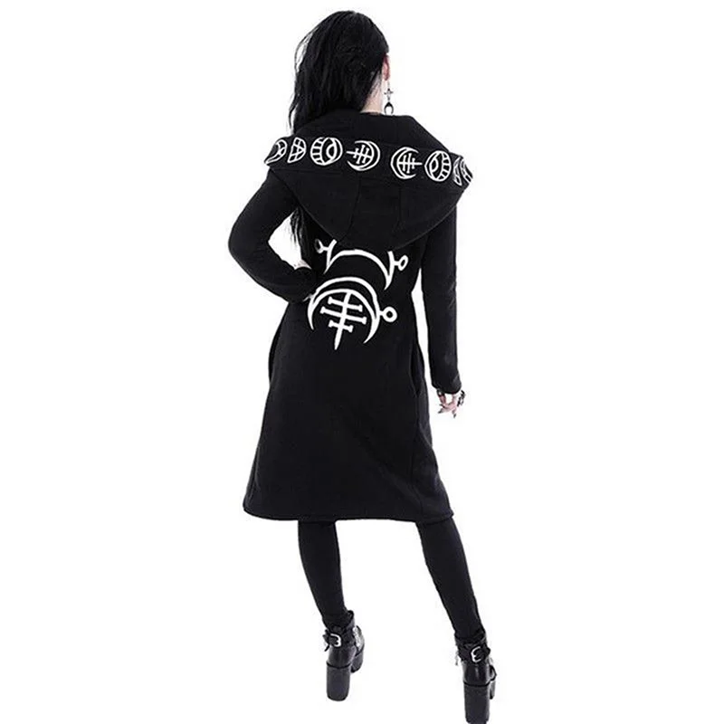 Ladies Jacket Wizard Coat Costumes Womens Hooded Witch Tops S~5XL Long Sleeve Black Cosplay Punk Fashion Stylish | Женская одежда