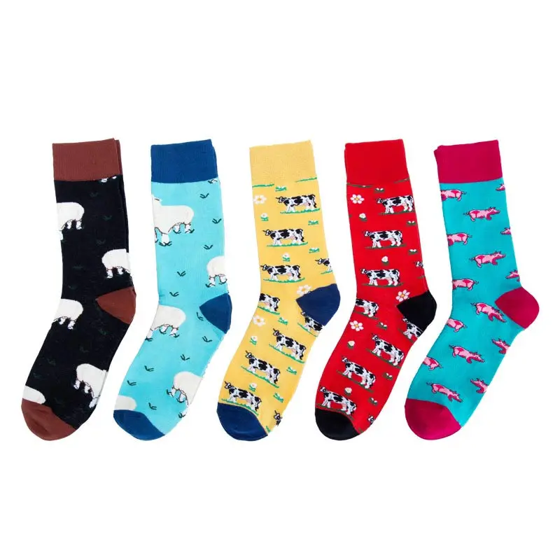 Fashion colorful mens happy socks soft breathable cotton art socks