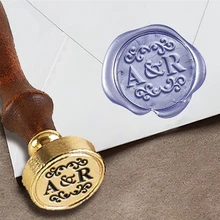 Персонализированные монограмма 2-Начальные Пользовательские воск печать штамп " die-#359 раз Роман шрифта duogram с свитки