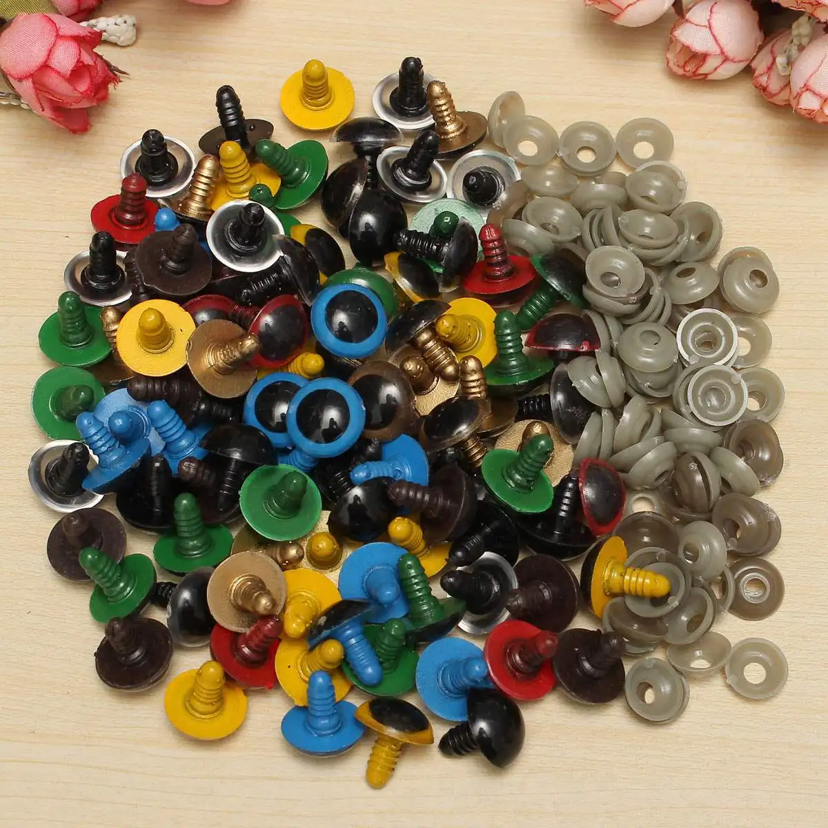 

100Pcs/50 Pairs 18mm Color-Mix Plastic Safety Eyes For Teddy Bear Stuffed Toys Snap Animal Puppet Dolls Craft Accessory Parts