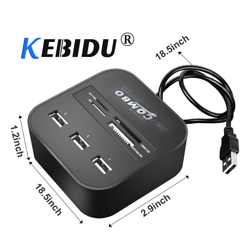 Kebidu 3 порта usb-хаб кард-ридер мульти USB разветвитель 7 в 1 Поддержка Micro TF SD M2 MS SDHC MMC карта usb-хаб 2,0 для портативных ПК