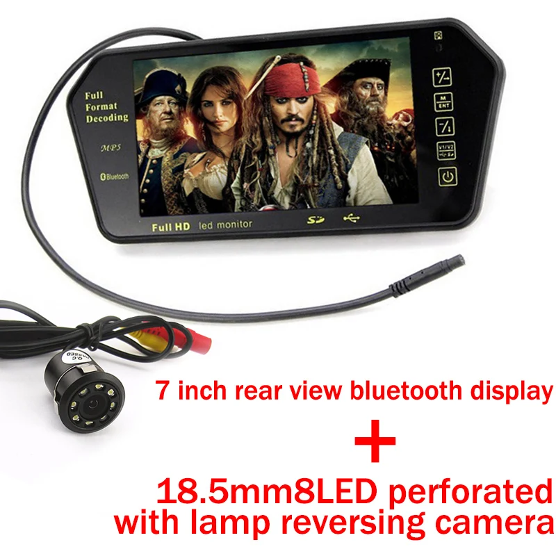 7 дюймов TFT ЖК-дисплей Дисплей Transimitter монитор зеркала автомобиля 800*480 MP5 USB/SD/FM Ночное видение сзади вид Камера парковка Системы 12-24 В - Цвет: 18.5mm8LED