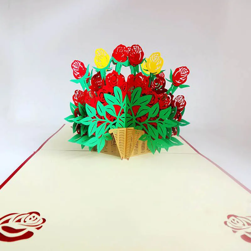  1pcs 3D stereoscopic Rose Flower Greeting card Valentine's Day Wedding Invitation Cards Romantic Gi - 33024185066