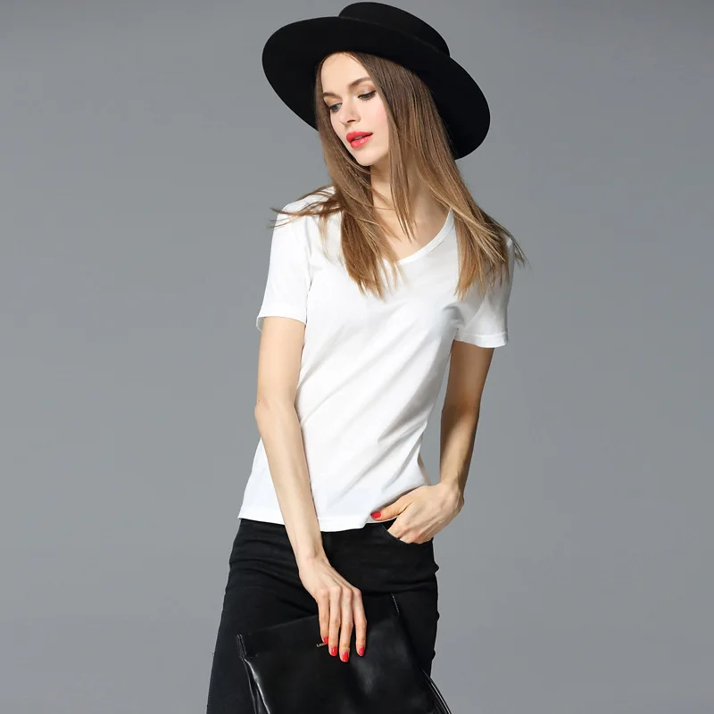 

Short sleeve cotton T-shirt female 2019 Summer new European and American big size women's solid color top shirt