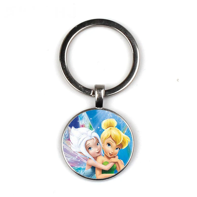 

Fashion TinkerBell Key Chain Bohemian Jewelry Quote Keyring Round Glass Cabochons Supplies Craft Keychain Pendant