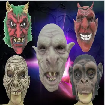 

Top Grade New Devil Satan Horror Scary Mask Clown Latex Horn Masks Vampire Cosplay Mask Costume For Party Halloween Fool's Day