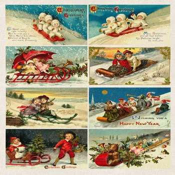 

30x40cm Amazing Chritmas Skiing Kids cotton linen fabric -vintage DIY Zakka fabric For DIY Sewing Home Decoration